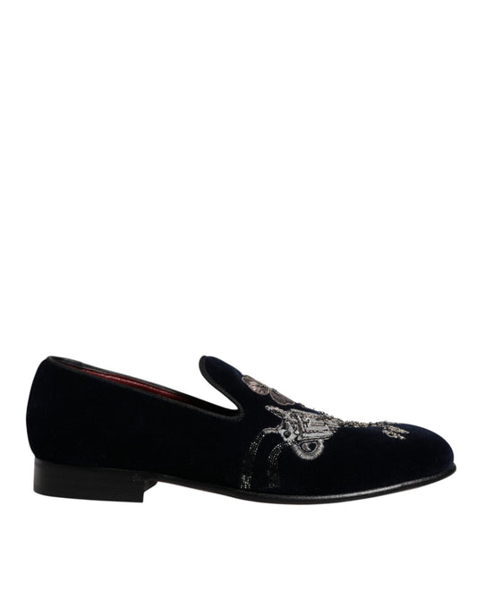 Dolce & Gabbana Black Velvet Floral Gun Loafers Dress Shoes - SMARTMARTNZ