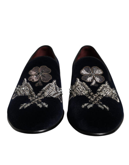 Dolce & Gabbana Black Velvet Floral Gun Loafers Dress Shoes - SMARTMARTNZ
