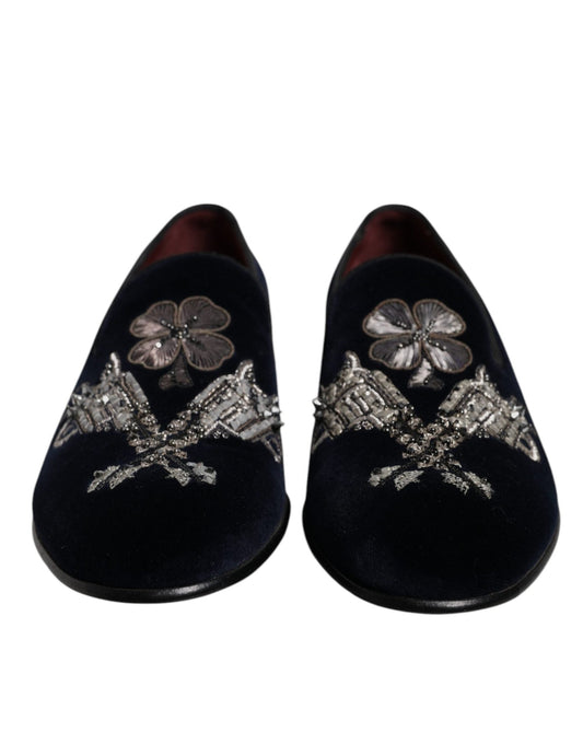 Dolce & Gabbana Black Velvet Floral Gun Loafers Dress Shoes - SMARTMARTNZ