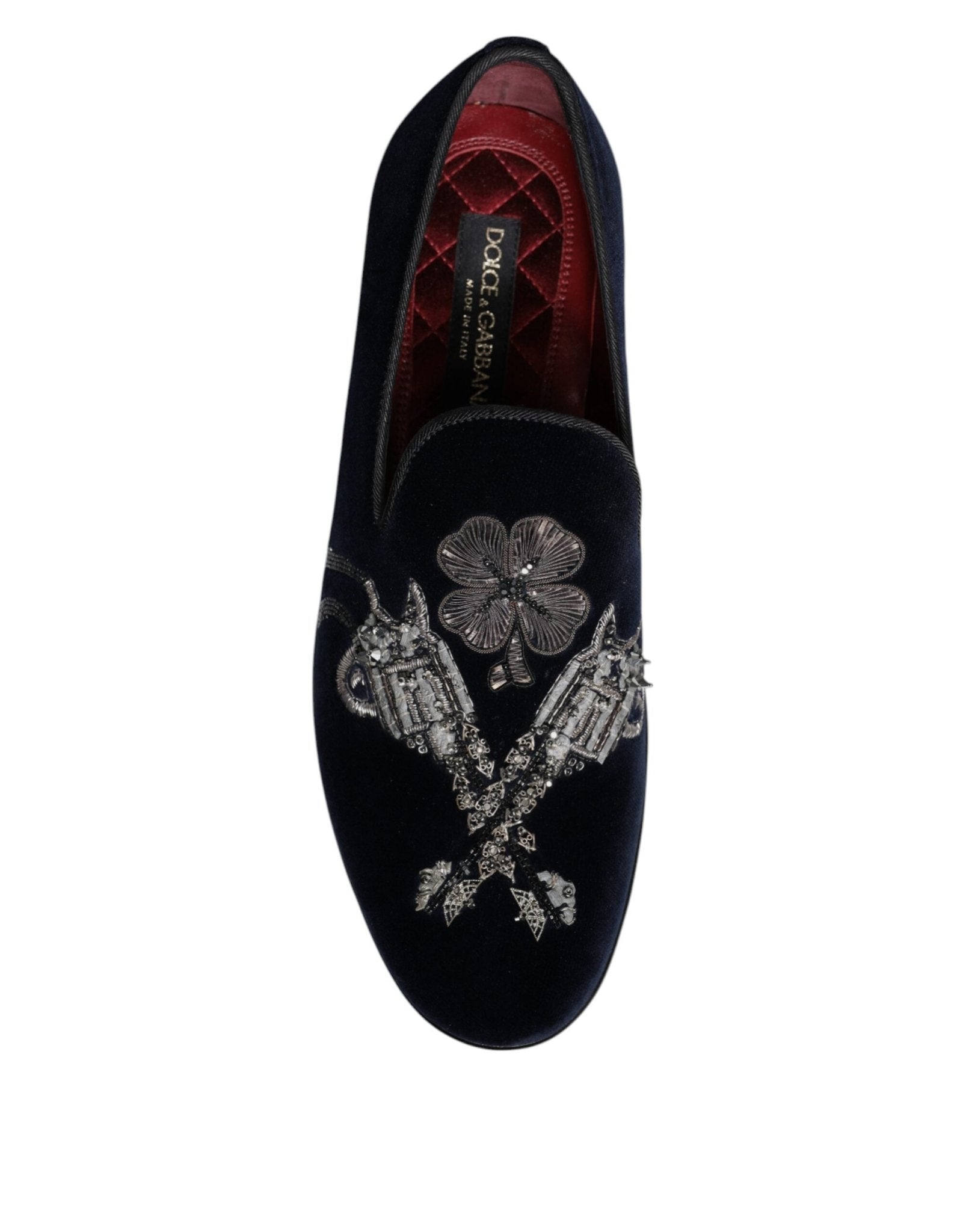 Dolce & Gabbana Black Velvet Floral Gun Loafers Dress Shoes - SMARTMARTNZ