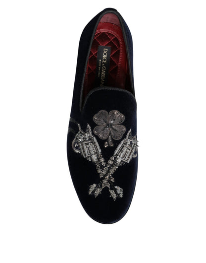 Dolce & Gabbana Black Velvet Floral Gun Loafers Dress Shoes - SMARTMARTNZ