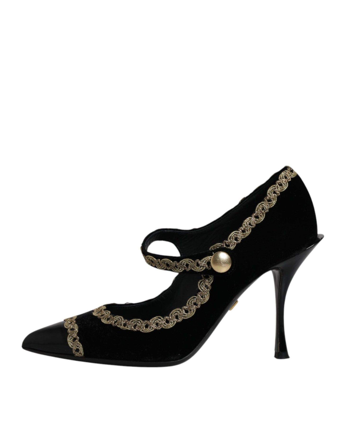 Dolce & Gabbana Black Velvet Gold Mary Janes Pumps Shoes - SMARTMARTNZ