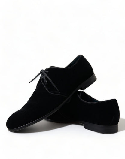 Dolce & Gabbana Black Velvet Lace Up Formal Derby Dress Shoes - SMARTMARTNZ