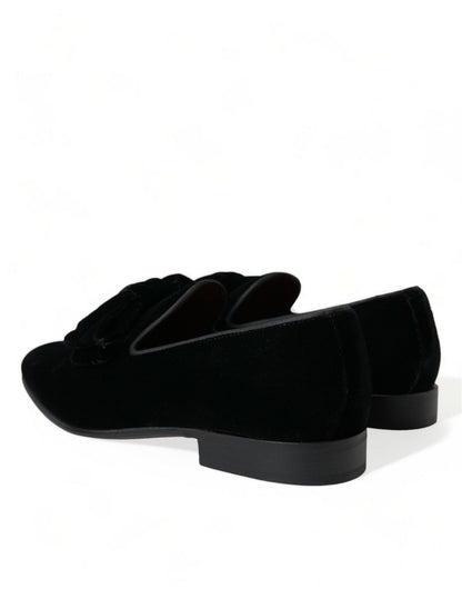Dolce & Gabbana Black Velvet Loafers Formal Dress Shoes - SMARTMARTNZ