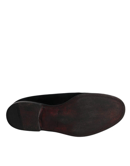 Dolce & Gabbana Black Velvet Loafers Formal Men Dress Shoes - SMARTMARTNZ