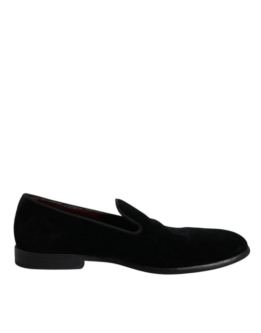 Dolce & Gabbana Black Velvet Loafers Formal Men Dress Shoes - SMARTMARTNZ