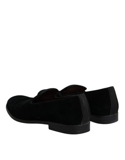Dolce & Gabbana Black Velvet Loafers Formal Men Dress Shoes - SMARTMARTNZ