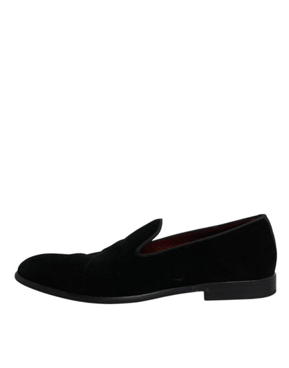 Dolce & Gabbana Black Velvet Loafers Formal Men Dress Shoes - SMARTMARTNZ