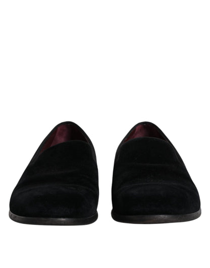 Dolce & Gabbana Black Velvet Loafers Formal Men Dress Shoes - SMARTMARTNZ