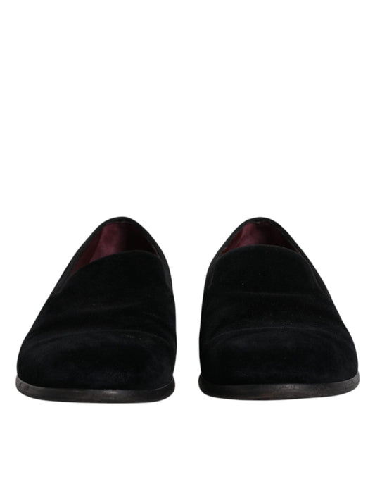 Dolce & Gabbana Black Velvet Loafers Formal Men Dress Shoes - SMARTMARTNZ
