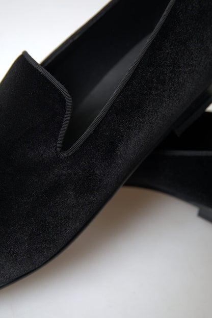 Dolce & Gabbana Black Velvet Loafers Formal Shoes - SMARTMARTNZ