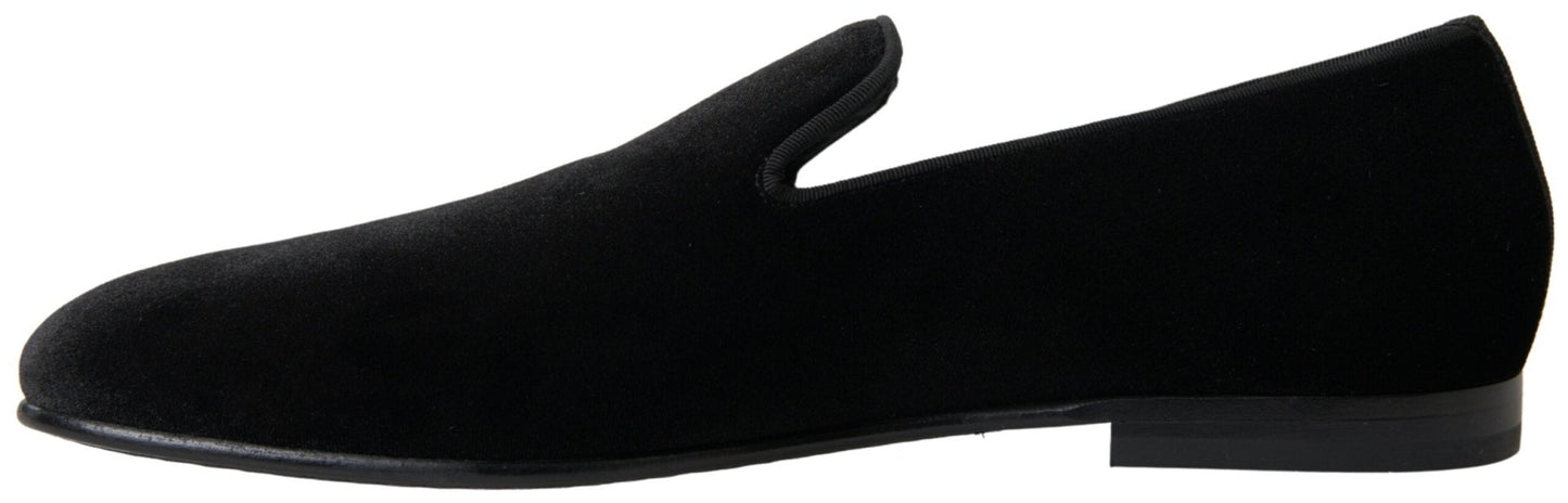 Dolce & Gabbana Black Velvet Loafers Formal Shoes - SMARTMARTNZ
