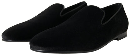 Dolce & Gabbana Black Velvet Loafers Formal Shoes - SMARTMARTNZ