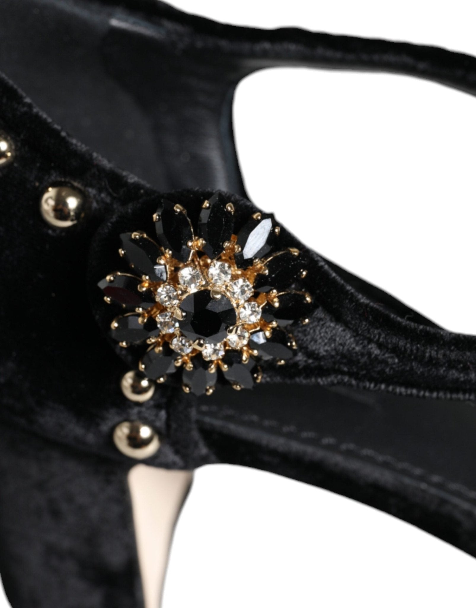 Dolce & Gabbana Black Velvet Roses Ankle Strap Pumps Shoes - SMARTMARTNZ