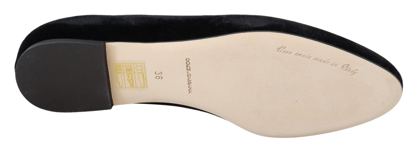 Dolce & Gabbana Black Velvet Slip Ons Loafers Flats Shoes - SMARTMARTNZ