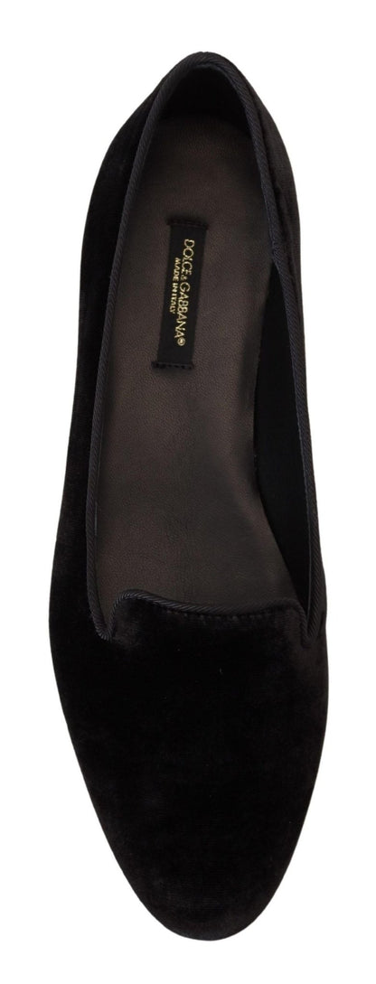 Dolce & Gabbana Black Velvet Slip Ons Loafers Flats Shoes - SMARTMARTNZ