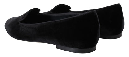 Dolce & Gabbana Black Velvet Slip Ons Loafers Flats Shoes - SMARTMARTNZ