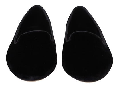 Dolce & Gabbana Black Velvet Slip Ons Loafers Flats Shoes - SMARTMARTNZ