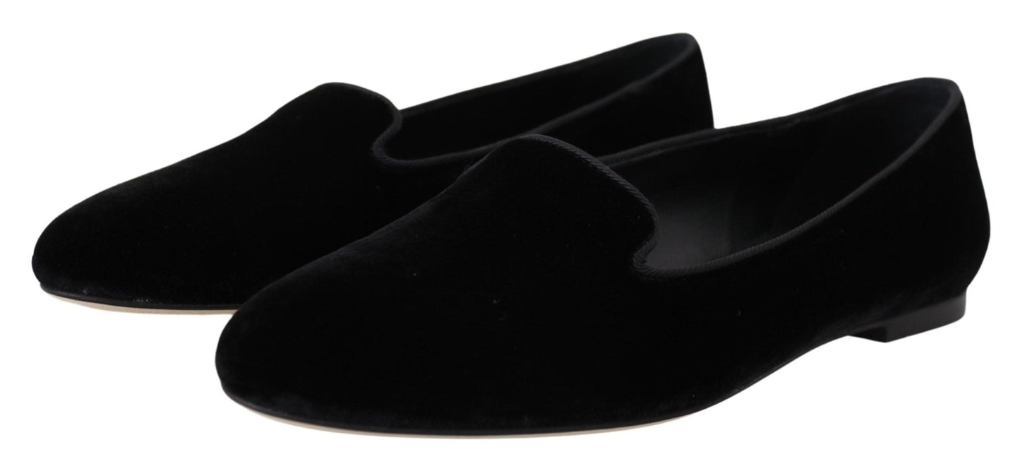 Dolce & Gabbana Black Velvet Slip Ons Loafers Flats Shoes - SMARTMARTNZ