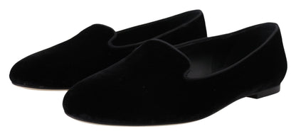 Dolce & Gabbana Black Velvet Slip Ons Loafers Flats Shoes - SMARTMARTNZ