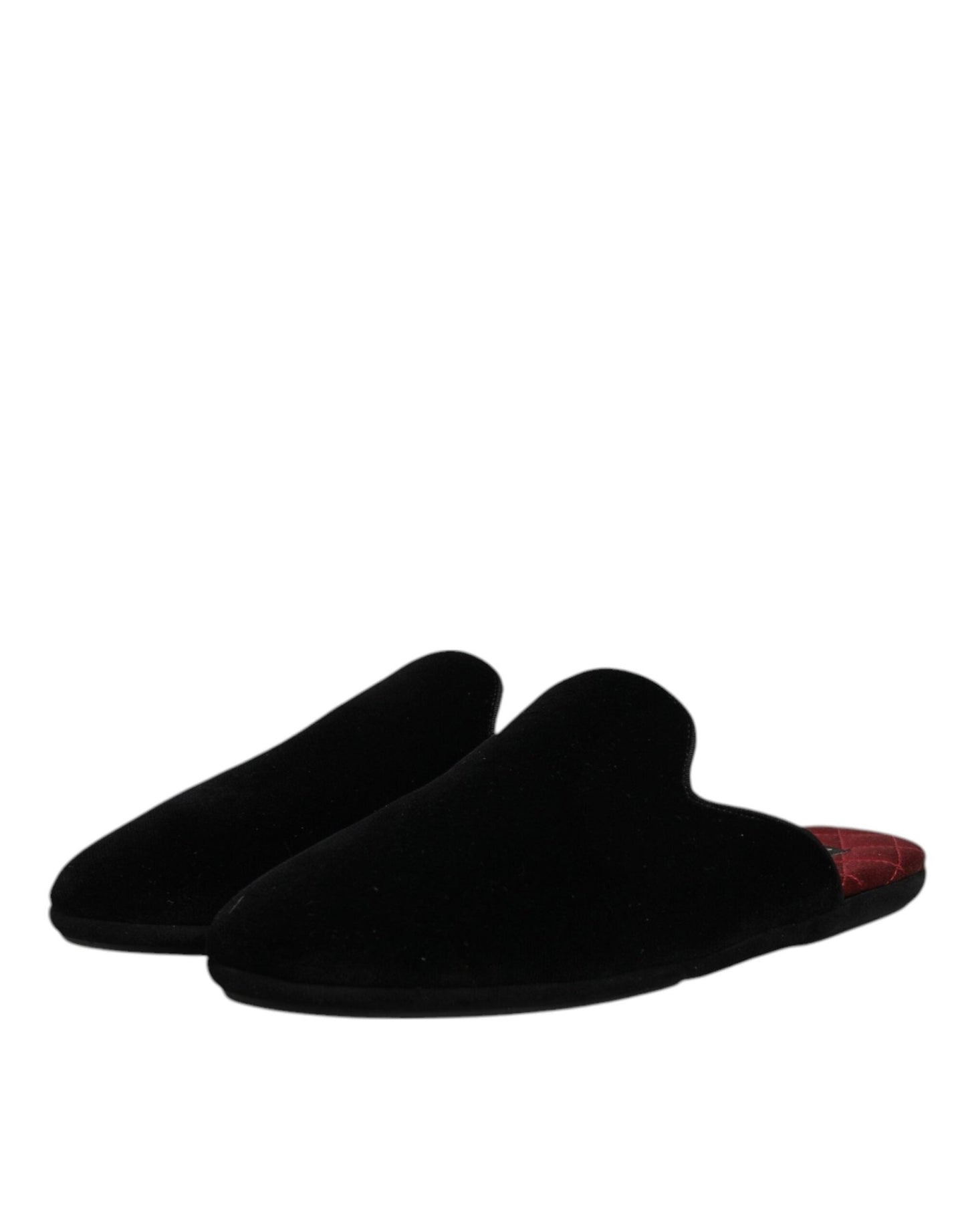 Dolce & Gabbana Black Viscose Velvet Slides Flat Slipper Shoes - SMARTMARTNZ