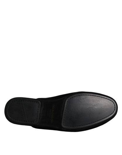Dolce & Gabbana Black Viscose Velvet Slides Flat Slipper Shoes - SMARTMARTNZ