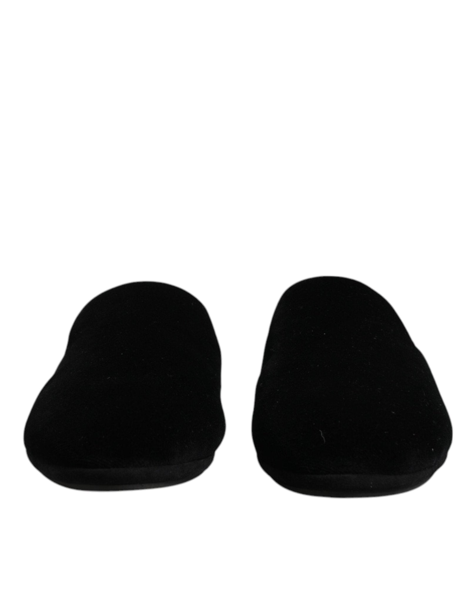 Dolce & Gabbana Black Viscose Velvet Slides Flat Slipper Shoes - SMARTMARTNZ