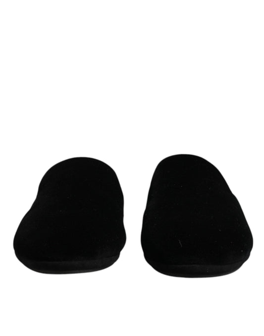 Dolce & Gabbana Black Viscose Velvet Slides Flat Slipper Shoes - SMARTMARTNZ