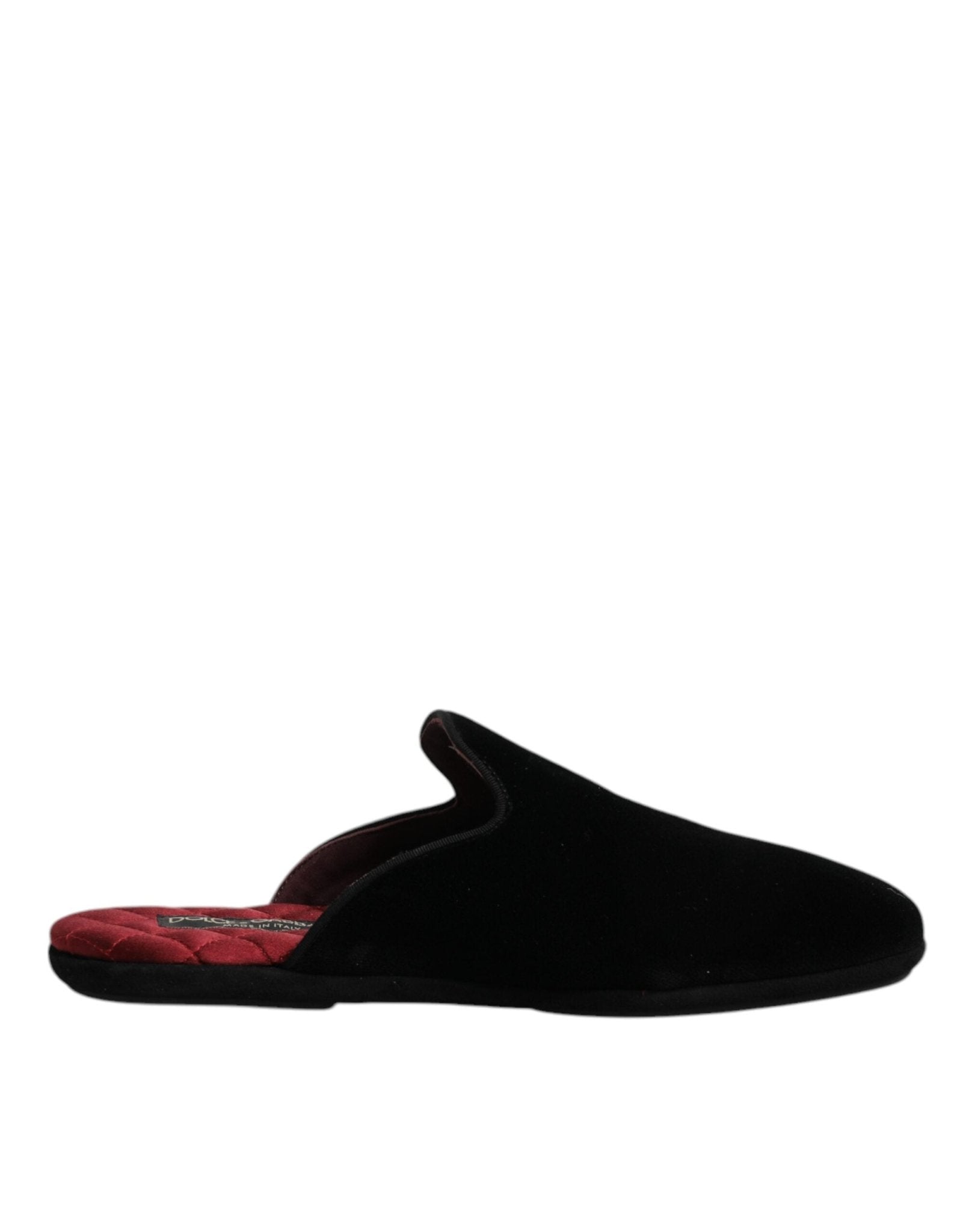 Dolce & Gabbana Black Viscose Velvet Slides Flat Slipper Shoes - SMARTMARTNZ