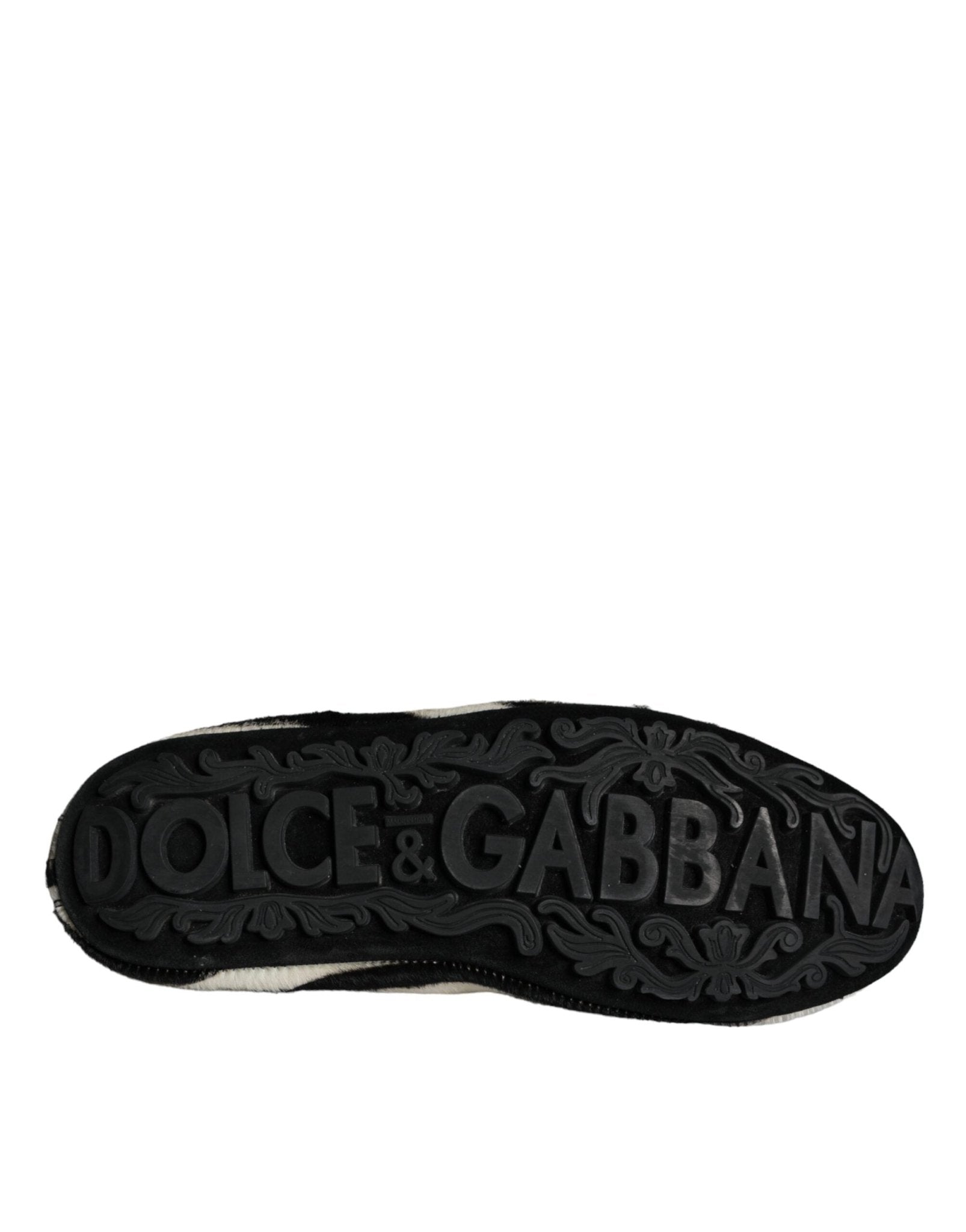 Dolce & Gabbana Black White Calf Fur Slip On Loafers Men Shoes - SMARTMARTNZ