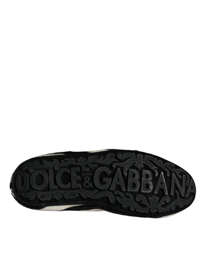 Dolce & Gabbana Black White Calf Fur Slip On Loafers Men Shoes - SMARTMARTNZ