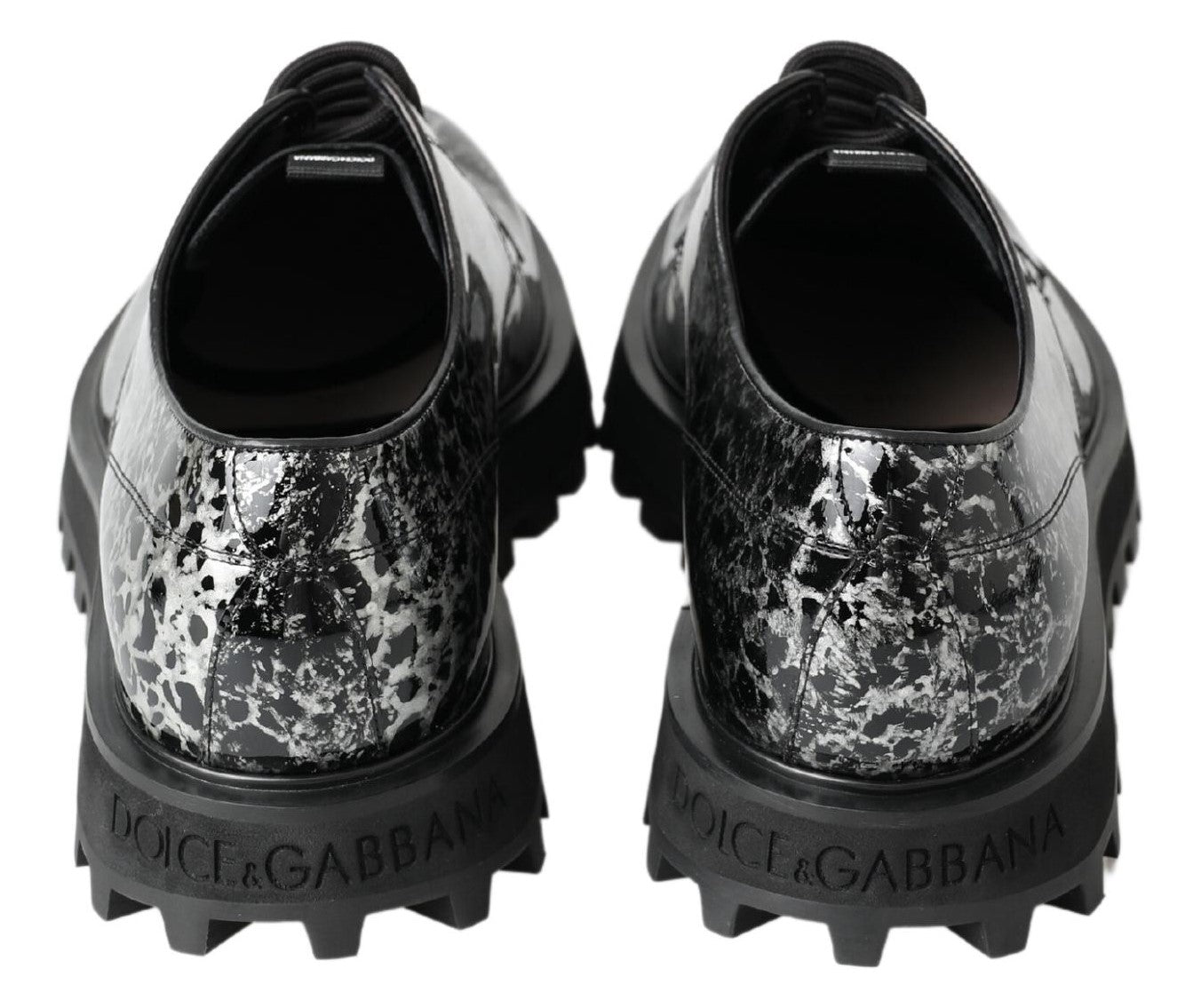 Dolce & Gabbana Black White Derby Patent Leather Shoes - SMARTMARTNZ