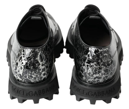 Dolce & Gabbana Black White Derby Patent Leather Shoes - SMARTMARTNZ
