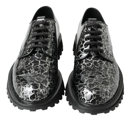 Dolce & Gabbana Black White Derby Patent Leather Shoes - SMARTMARTNZ