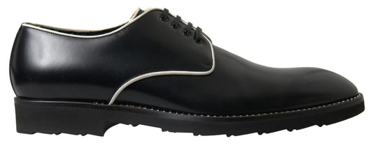 Dolce & Gabbana Black White Leather Formal Shoes - SMARTMARTNZ