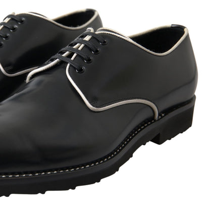 Dolce & Gabbana Black White Leather Formal Shoes - SMARTMARTNZ
