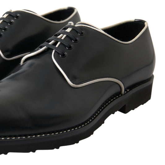 Dolce & Gabbana Black White Leather Formal Shoes - SMARTMARTNZ