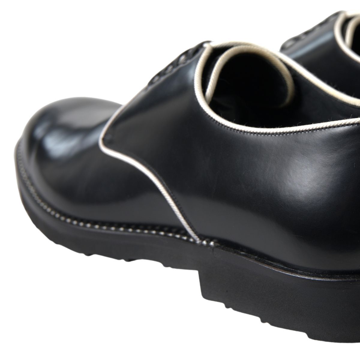 Dolce & Gabbana Black White Leather Formal Shoes - SMARTMARTNZ