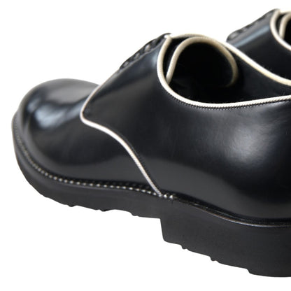 Dolce & Gabbana Black White Leather Formal Shoes - SMARTMARTNZ