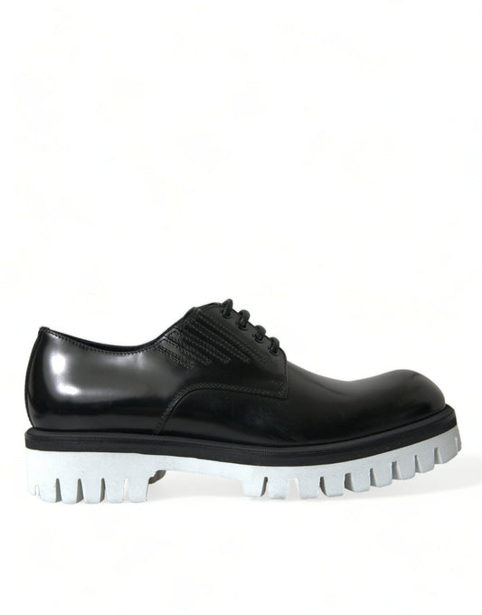 Dolce & Gabbana Black White Leather Lace Up Derby Dress Shoes - SMARTMARTNZ