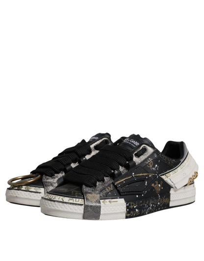 Dolce & Gabbana Black White Portofino Low Top Sneakers Shoes - SMARTMARTNZ