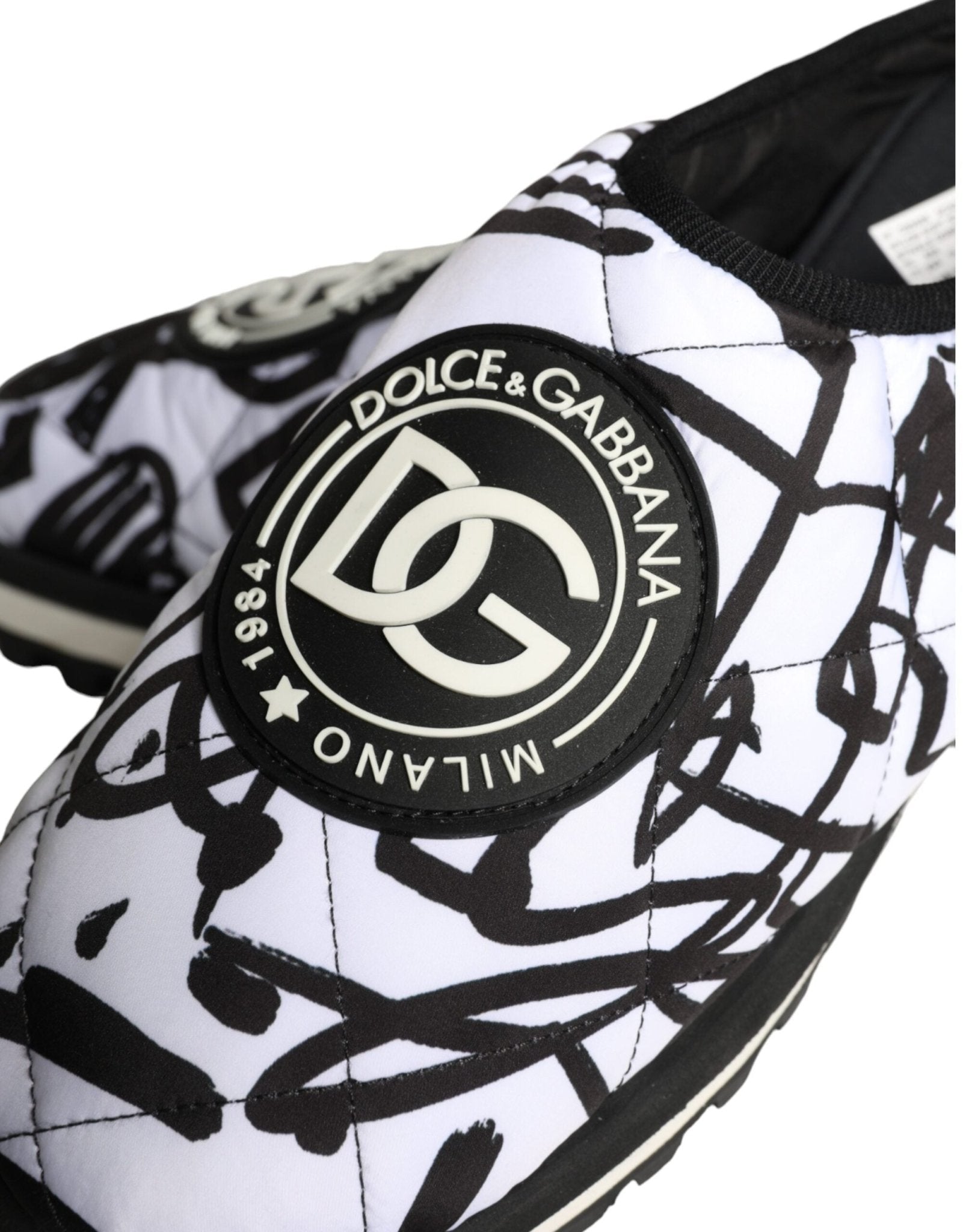 Dolce & Gabbana Black White Quilted Logo Sandals Slides Shoes - SMARTMARTNZ