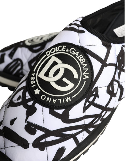 Dolce & Gabbana Black White Quilted Logo Sandals Slides Shoes - SMARTMARTNZ