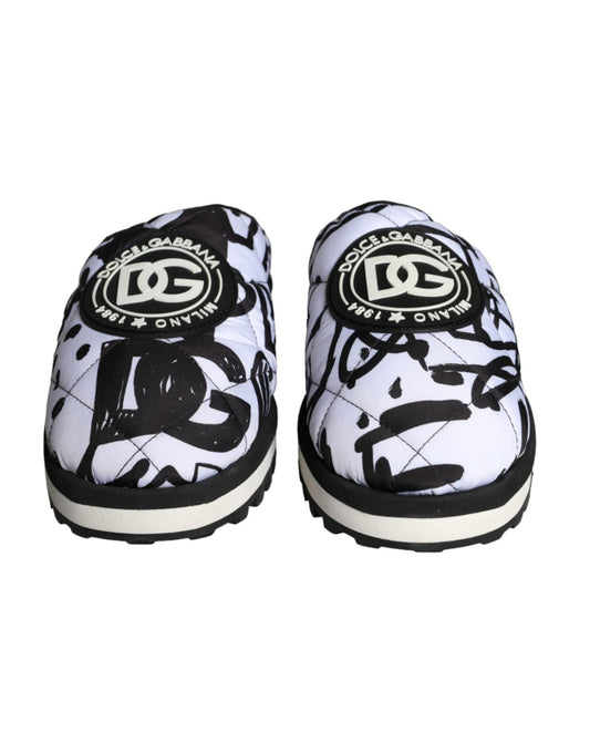 Dolce & Gabbana Black White Quilted Logo Sandals Slides Shoes - SMARTMARTNZ