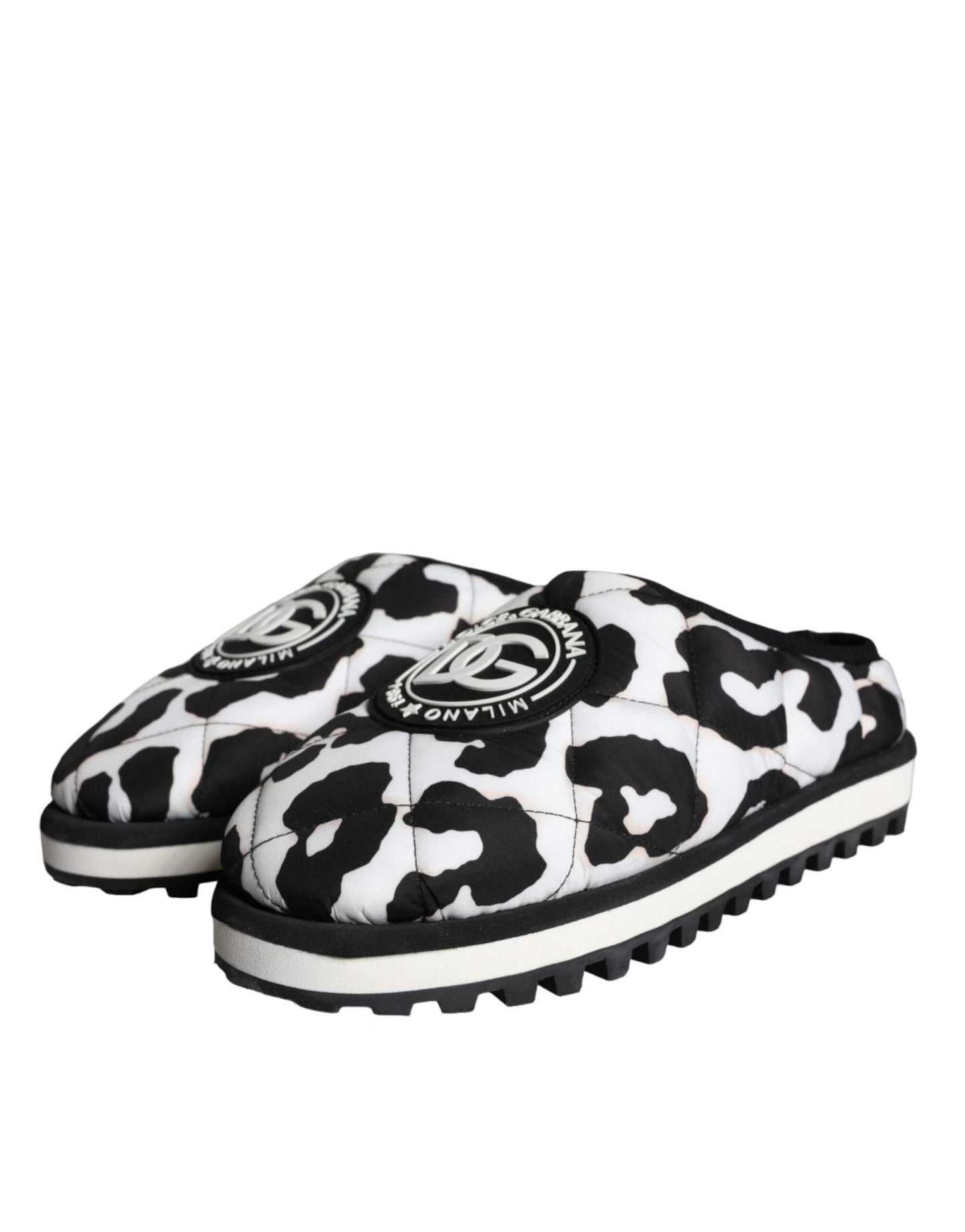 Dolce & Gabbana Black White Quilted Logo Sandals Slides Shoes - SMARTMARTNZ