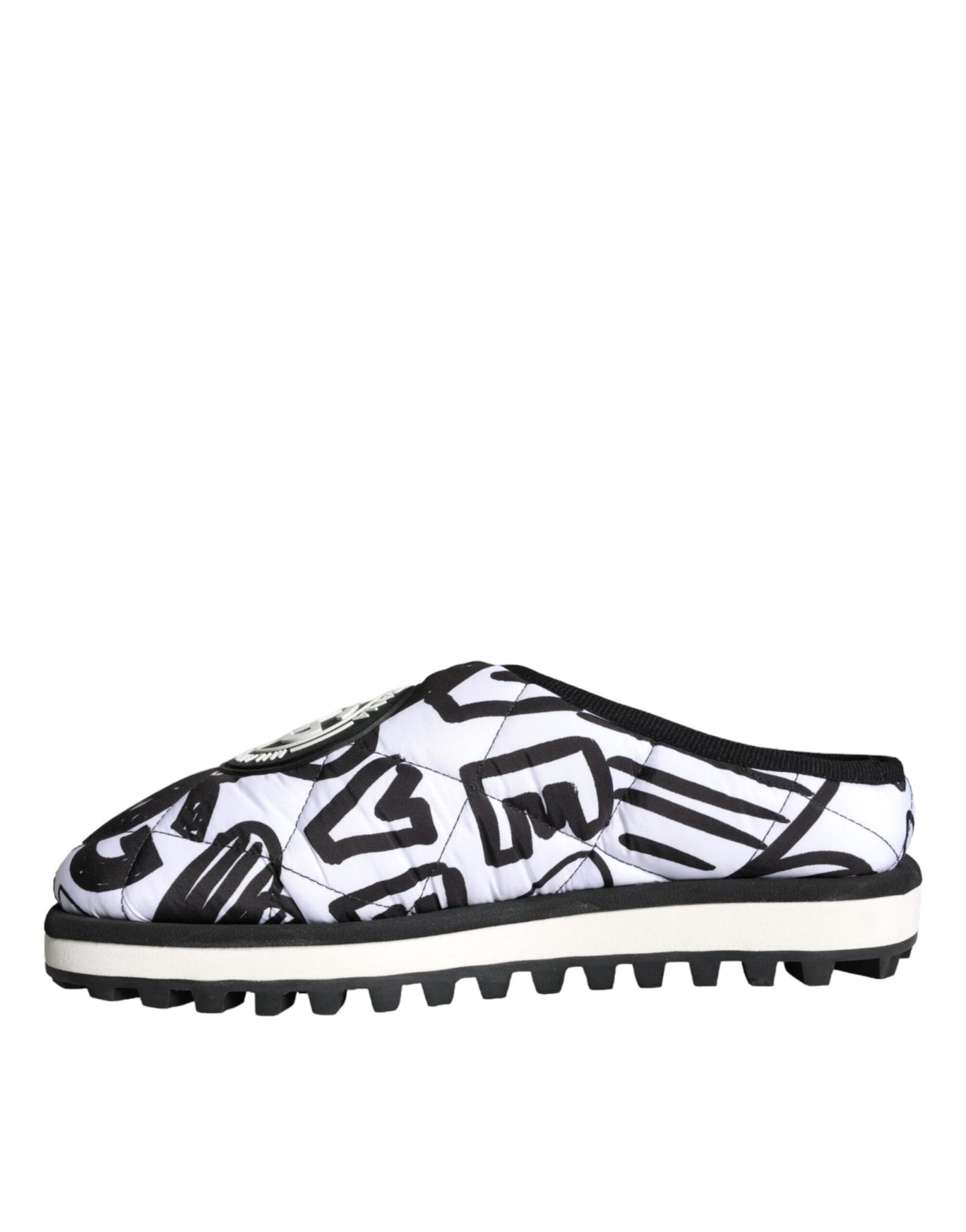 Dolce & Gabbana Black White Quilted Logo Sandals Slides Shoes - SMARTMARTNZ