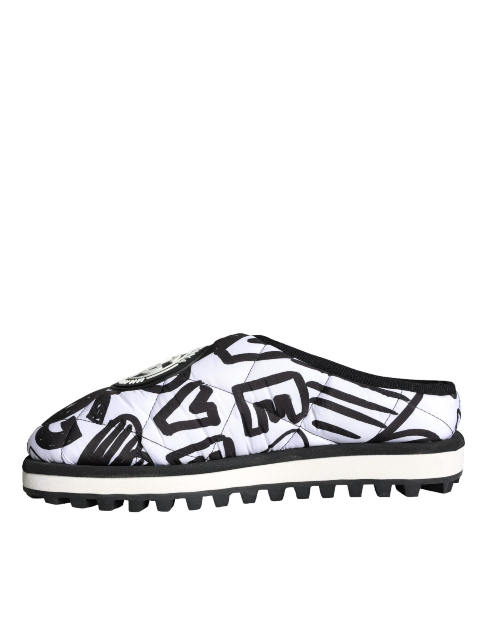 Dolce & Gabbana Black White Quilted Logo Sandals Slides Shoes - SMARTMARTNZ