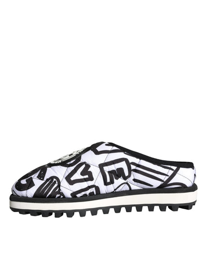 Dolce & Gabbana Black White Quilted Logo Sandals Slides Shoes - SMARTMARTNZ