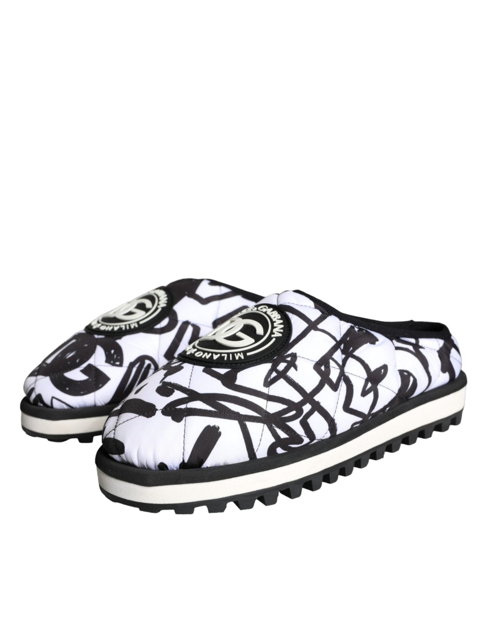 Dolce & Gabbana Black White Quilted Logo Sandals Slides Shoes - SMARTMARTNZ
