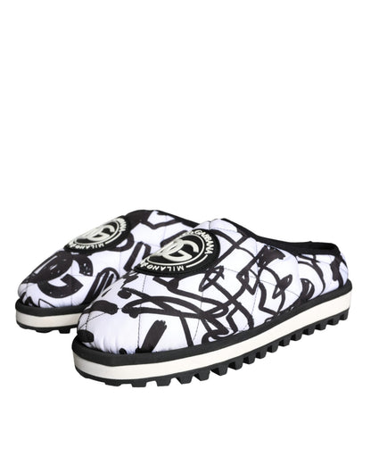 Dolce & Gabbana Black White Quilted Logo Sandals Slides Shoes - SMARTMARTNZ